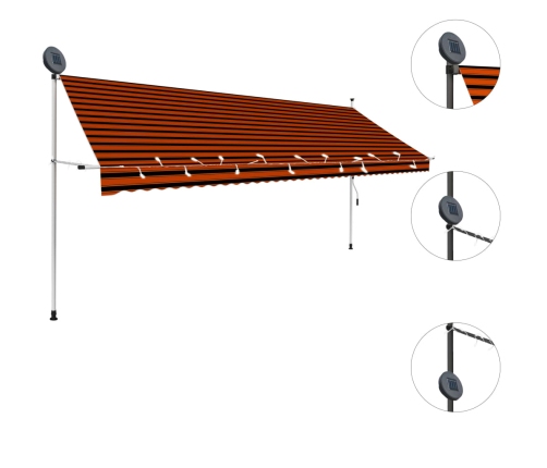 Toldo manual retráctil con LED naranja y marrón 400 cm