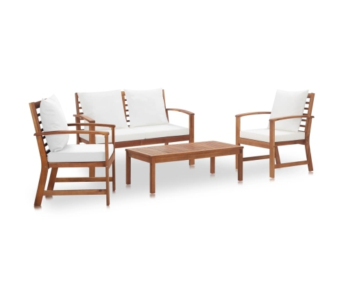 Muebles de jardín 4 piezas con cojines madera maciza de acacia