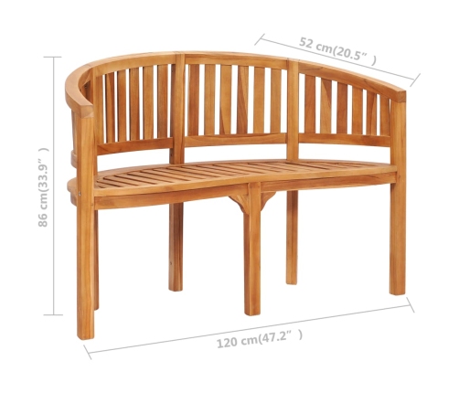 vidaXL Banco con forma de banana madera maciza de teca 120 cm