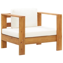 Silla de jardín con cojín madera maciza de acacia color crema