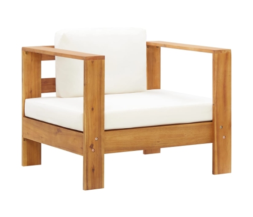 Silla de jardín con cojín madera maciza de acacia color crema