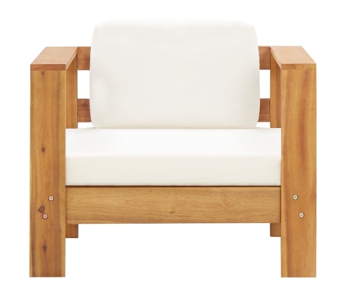 Silla de jardín con cojín madera maciza de acacia color crema