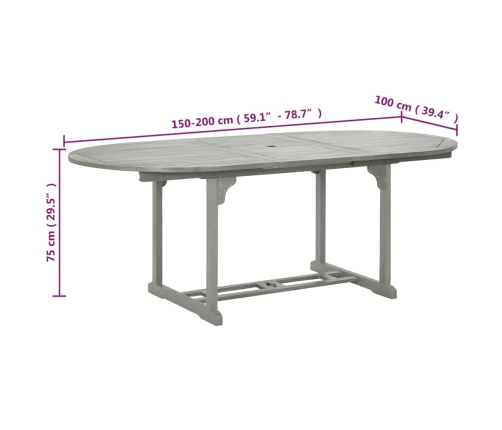 Mesa de jardín madera maciza de acacia gris 200x100x75 cm