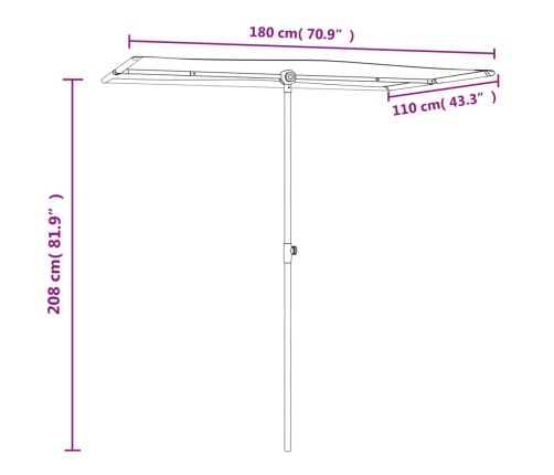 Sombrilla de jardín con palo de aluminio burdeos 180x110 cm