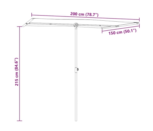 Sombrilla de jardín con palo de aluminio blanco arena 2x1,5 m