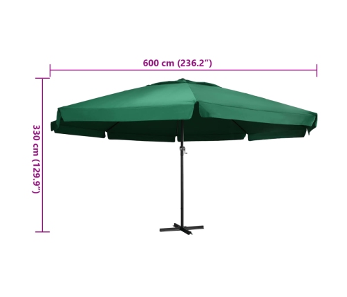 Sombrilla de jardín con palo de aluminio verde 600 cm