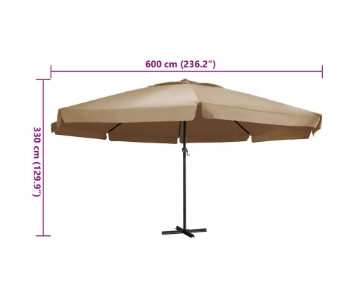 Sombrilla de jardín con palo de aluminio taupe 600 cm