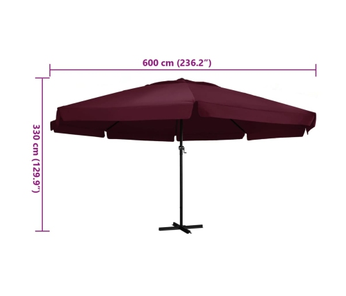 Sombrilla de jardín con palo de aluminio rojo burdeos 600 cm