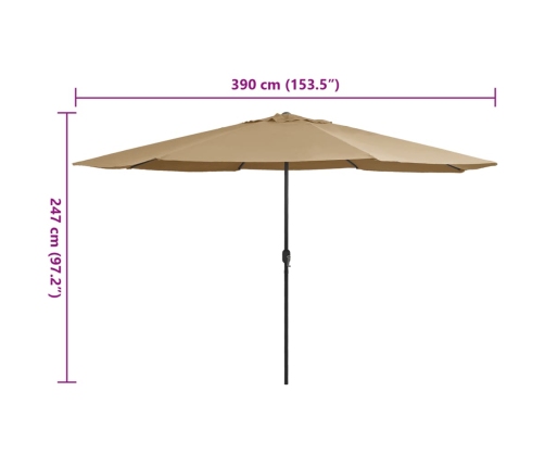 Sombrilla de jardín con palo de metal taupe 390 cm