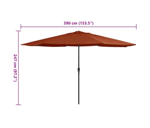 Sombrilla de jardín con palo de metal terracota 390 cm