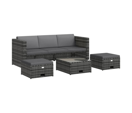 Set de muebles de jardín 4 pzas y cojines ratán sintético gris
