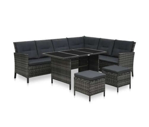 Set de sofás de jardín 4 piezas y cojines ratán sintético gris