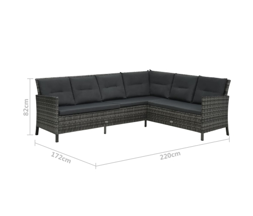 Set de sofás de jardín 4 piezas y cojines ratán sintético gris