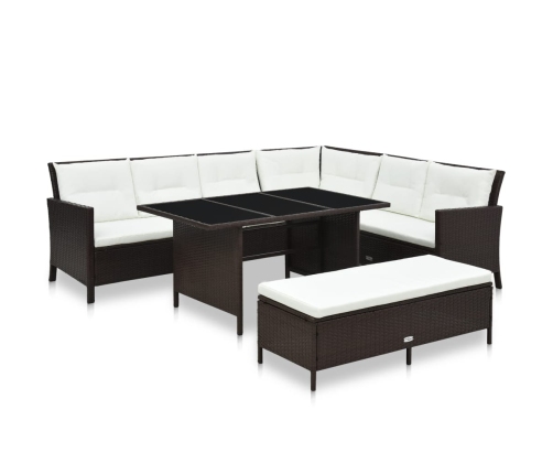 Set muebles de jardín 3 pzas y cojines ratán sintético marrón