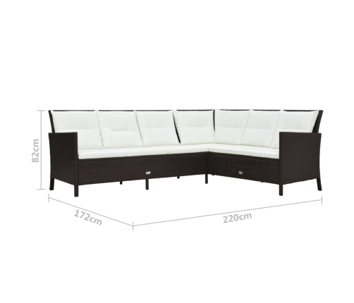 Set muebles de jardín 3 pzas y cojines ratán sintético marrón