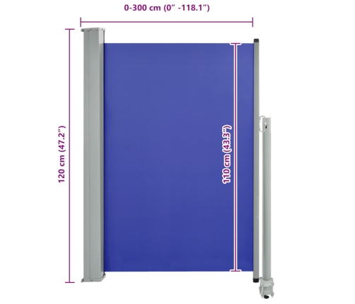 Toldo lateral retráctil de jardín azul 120x300 cm