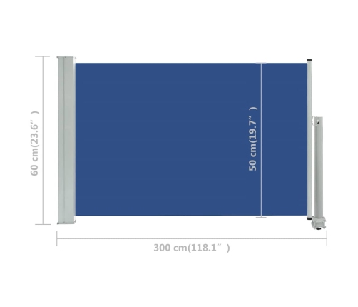 Toldo lateral retráctil de jardín azul 60x300 cm