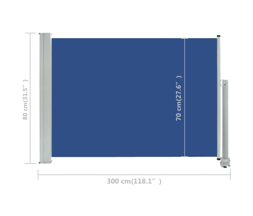 Toldo lateral retráctil de jardín azul 80x300 cm