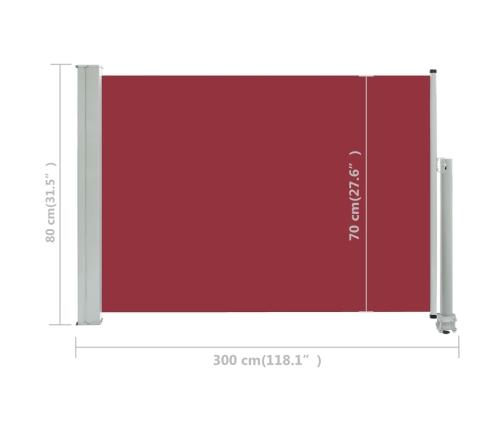 Toldo lateral retráctil de jardín rojo 80x300 cm