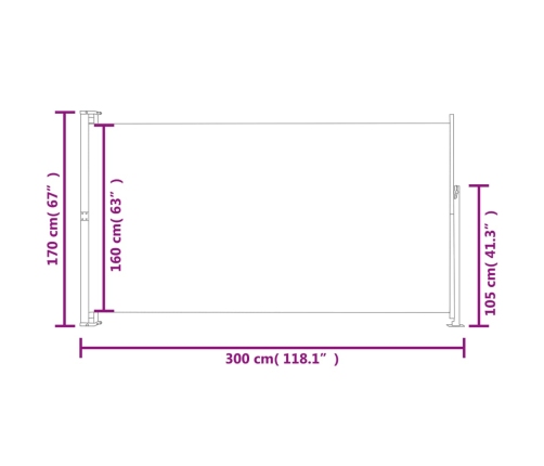 Toldo lateral retráctil de jardín rojo 170x300 cm