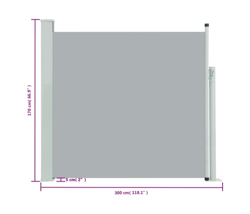 Toldo lateral retráctil de jardín gris 170x300 cm