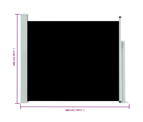 Toldo lateral retráctil de jardín negro 100x300 cm