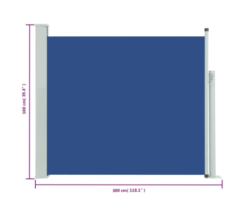 Toldo lateral retráctil de jardín azul 100x300 cm