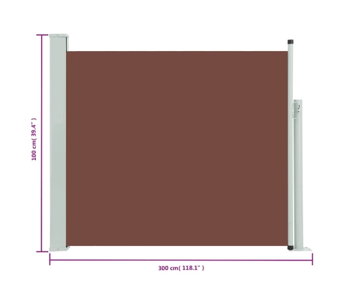 Toldo lateral retráctil de jardín marrón 100x300 cm