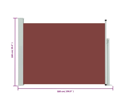 Toldo lateral retráctil de jardín marrón 100x500 cm