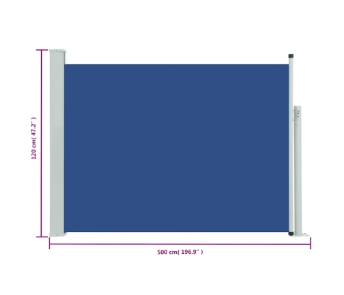 Toldo lateral retráctil de jardín azul 120x500 cm