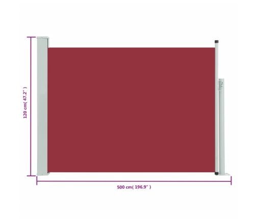 Toldo lateral retráctil de jardín rojo 120x500 cm