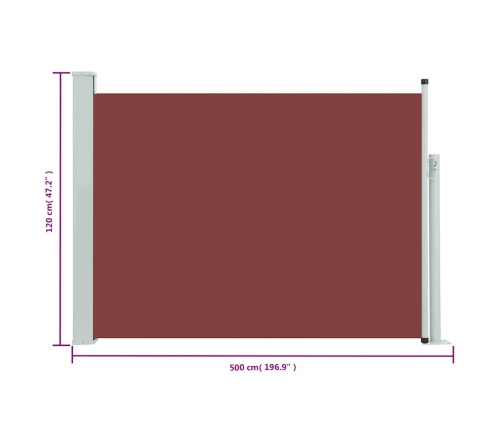 Toldo lateral retráctil de jardín marrón 120x500 cm