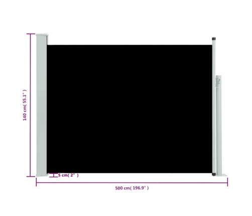 Toldo lateral retráctil de jardín negro 140x500 cm