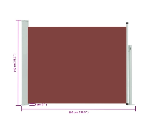 Toldo lateral retráctil de jardín marrón 140x500 cm