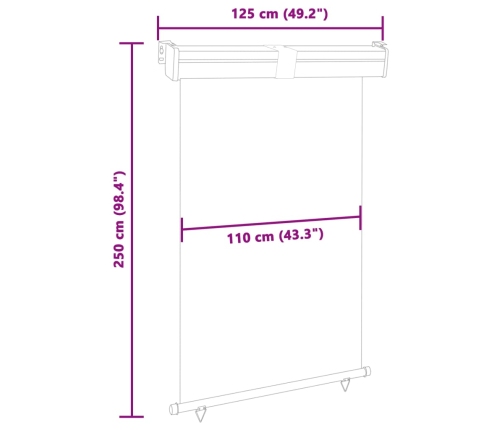 Toldo lateral de balcón negro 125x250 cm