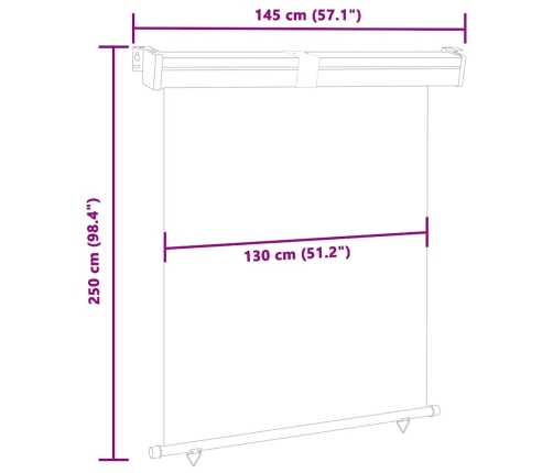 Toldo lateral de balcón color crema 145x250 cm