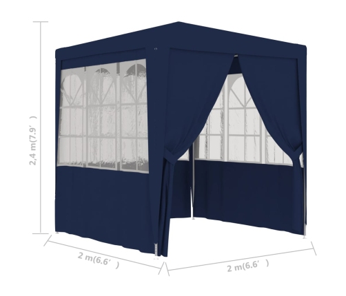 Carpa profesional para fiestas con paredes azul 90 g/m² 2x2 m