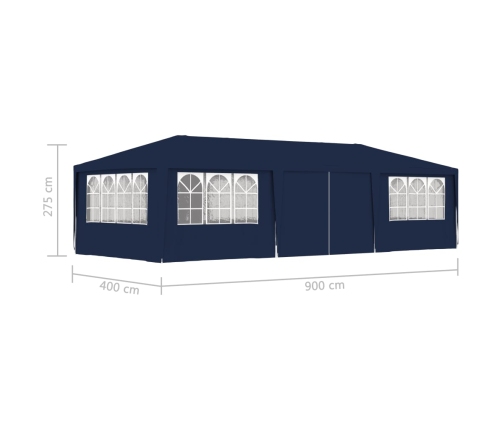 Carpa profesional para fiestas con paredes azul 90 g/m² 4x9 m