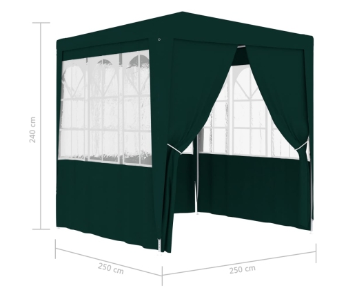 Carpa profesional fiestas con paredes verde 90 g/m² 2,5x2,5 m