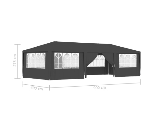 Carpa profesional para fiestas con paredes gris 90 g/m² 4x9 m