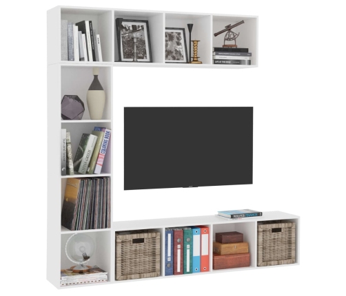 Mueble de TV y librería 3 piezas blanco 180x30x180 cm