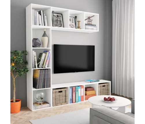 Mueble de TV y librería 3 piezas blanco 180x30x180 cm