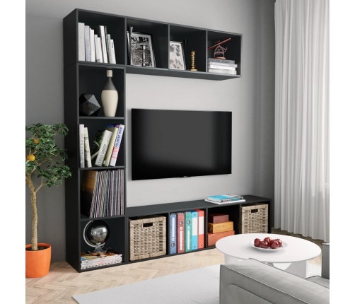 Mueble de TV y librería 3 piezas negro 180x30x180 cm