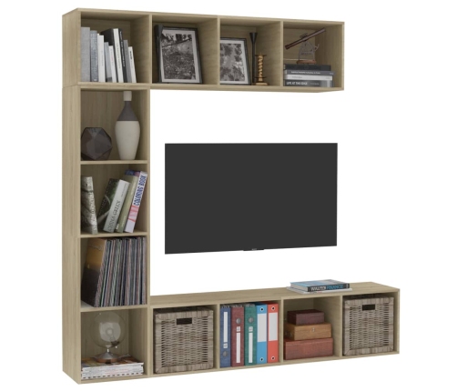 vidaXL Mueble de TV y librería 3 piezas roble Sonoma 180x30x180 cm