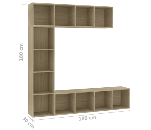 vidaXL Mueble de TV y librería 3 piezas roble Sonoma 180x30x180 cm