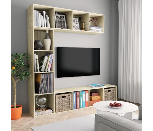 vidaXL Mueble de TV y librería 3 piezas roble Sonoma 180x30x180 cm