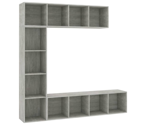 vidaXL Mueble de TV y librería 3 piezas gris hormigón 180x30x180 cm