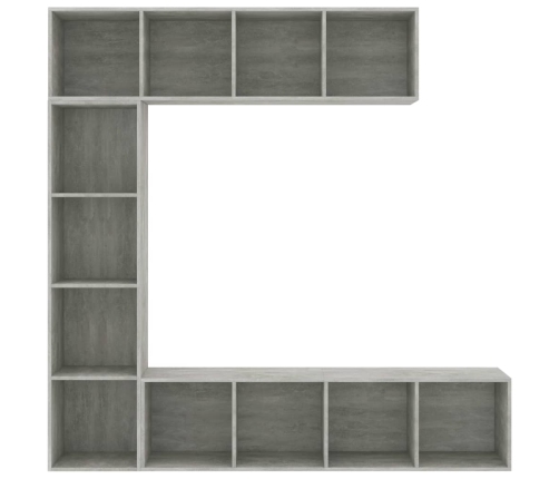 vidaXL Mueble de TV y librería 3 piezas gris hormigón 180x30x180 cm