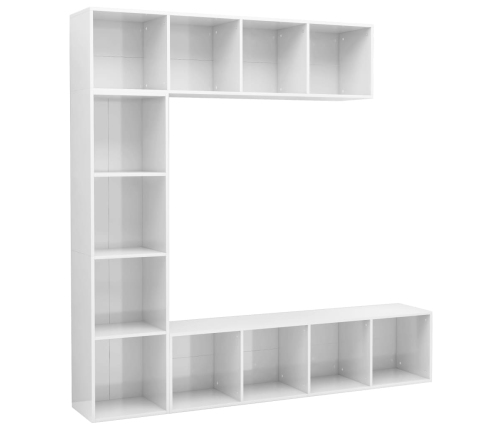 vidaXL Mueble de TV y librería 3 piezas blanco brillo 180x30x180 cm