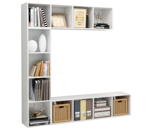 vidaXL Mueble de TV y librería 3 piezas blanco brillo 180x30x180 cm